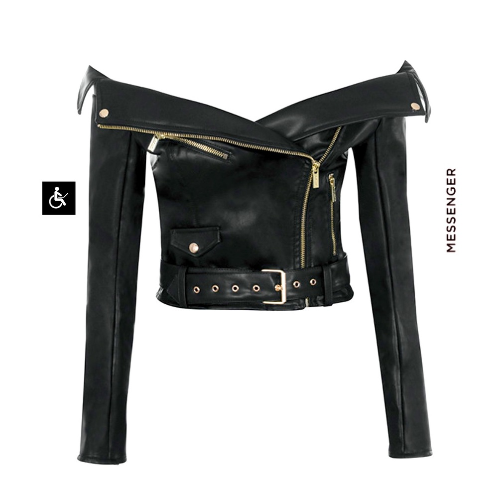 Size S House of London OFF SHOULDER VEGAN LEATHER cropped JACKET NWOT